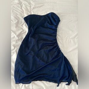 Princess Polly strapless blue dress.